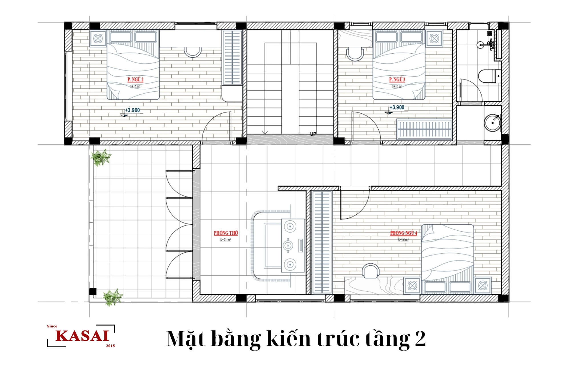 Bản vẽ nhà 2 tầng 4 phòng ngủ 8x10