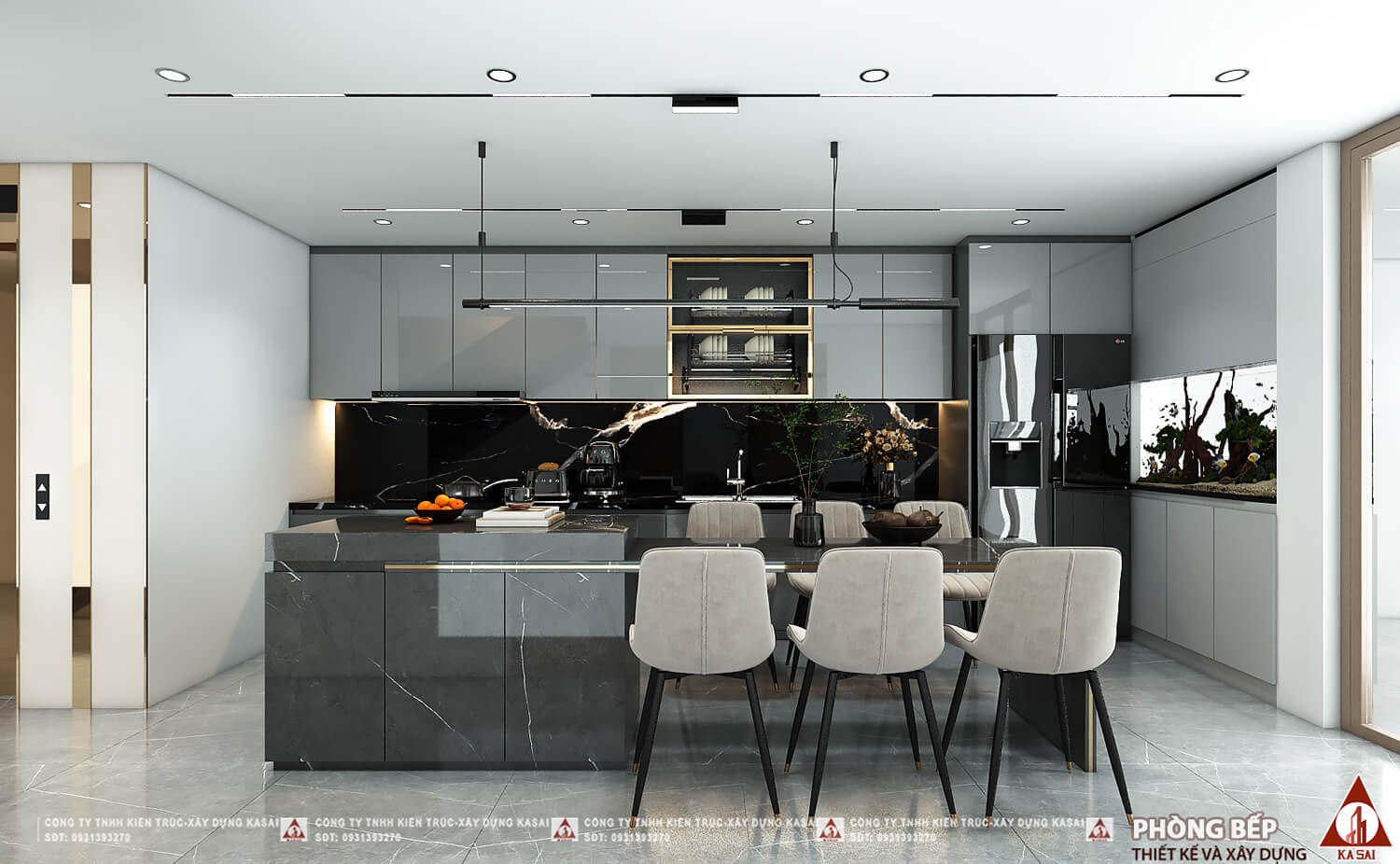 Phòng bếp mẫu nhà 5x21m