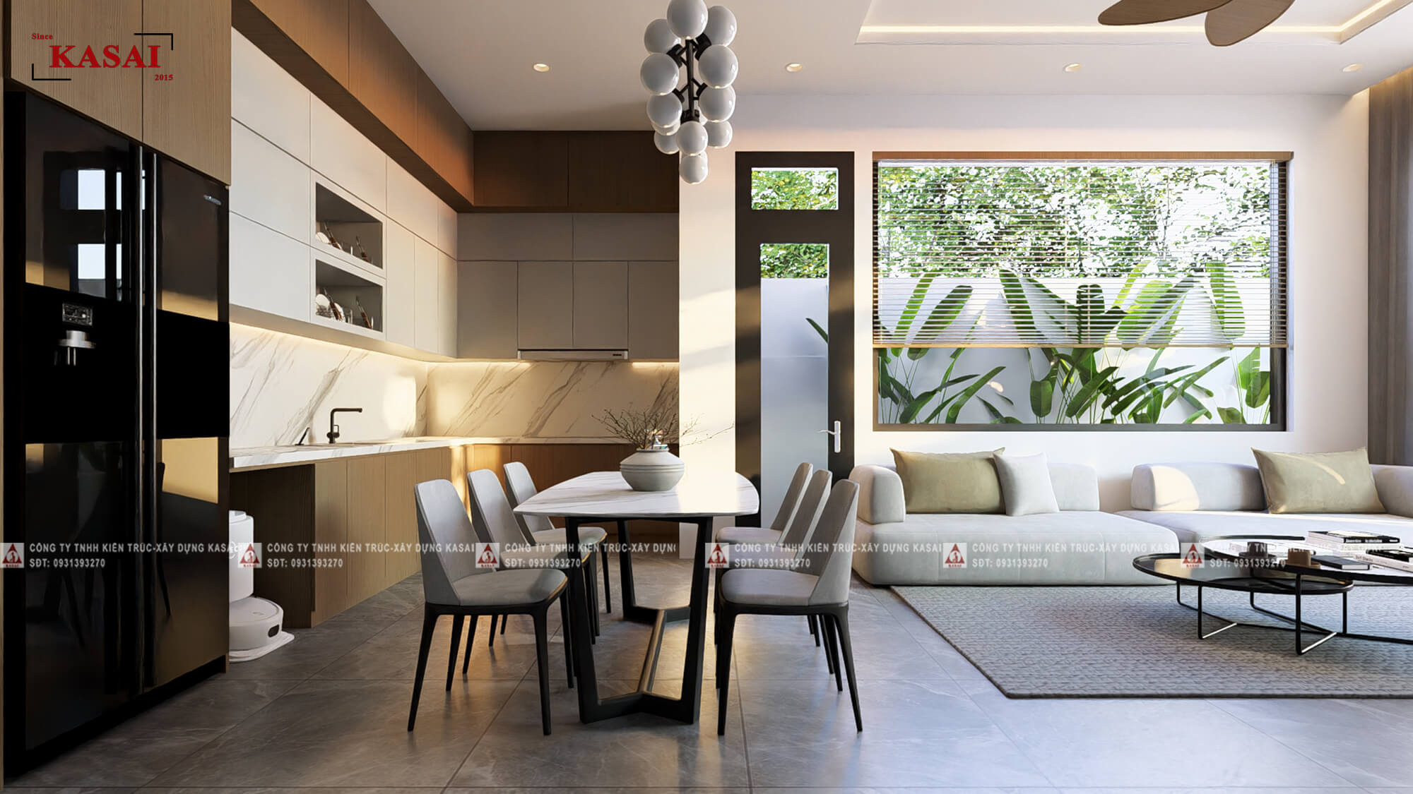 Phòng bếp nhà 2 tầng 3 phòng ngủ 6x15m