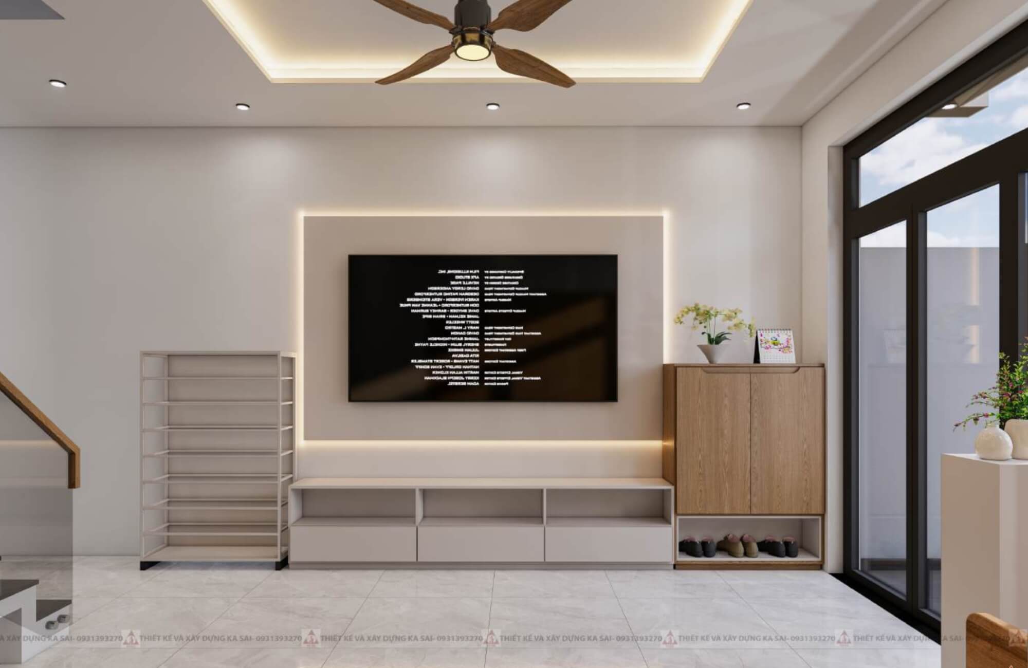 Phòng khách mẫu nhà ống 3 tầng 4,5m hiện đại