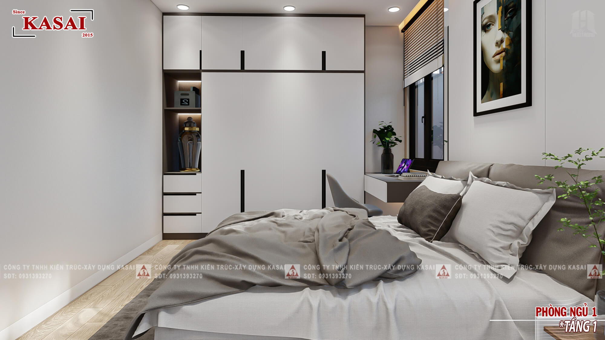 Phòng ngủ 1 6x20m bản vẽ thiết kế nhà mặt tiền 6m