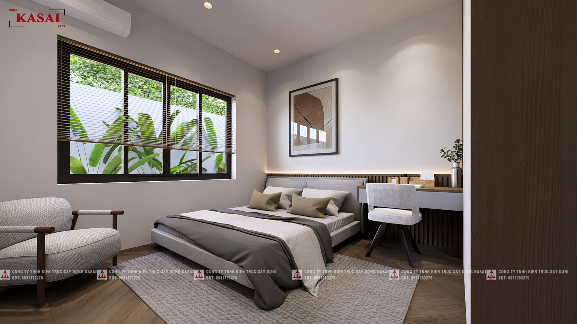 Phòng ngủ 1 nhà 2 tầng 3 phòng ngủ 6x15m