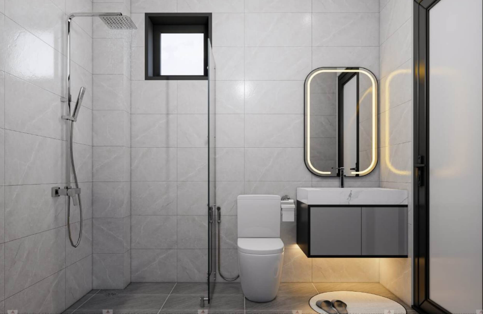 Phòng WC mẫu nhà ống 3 tầng 4,5m hiện đại