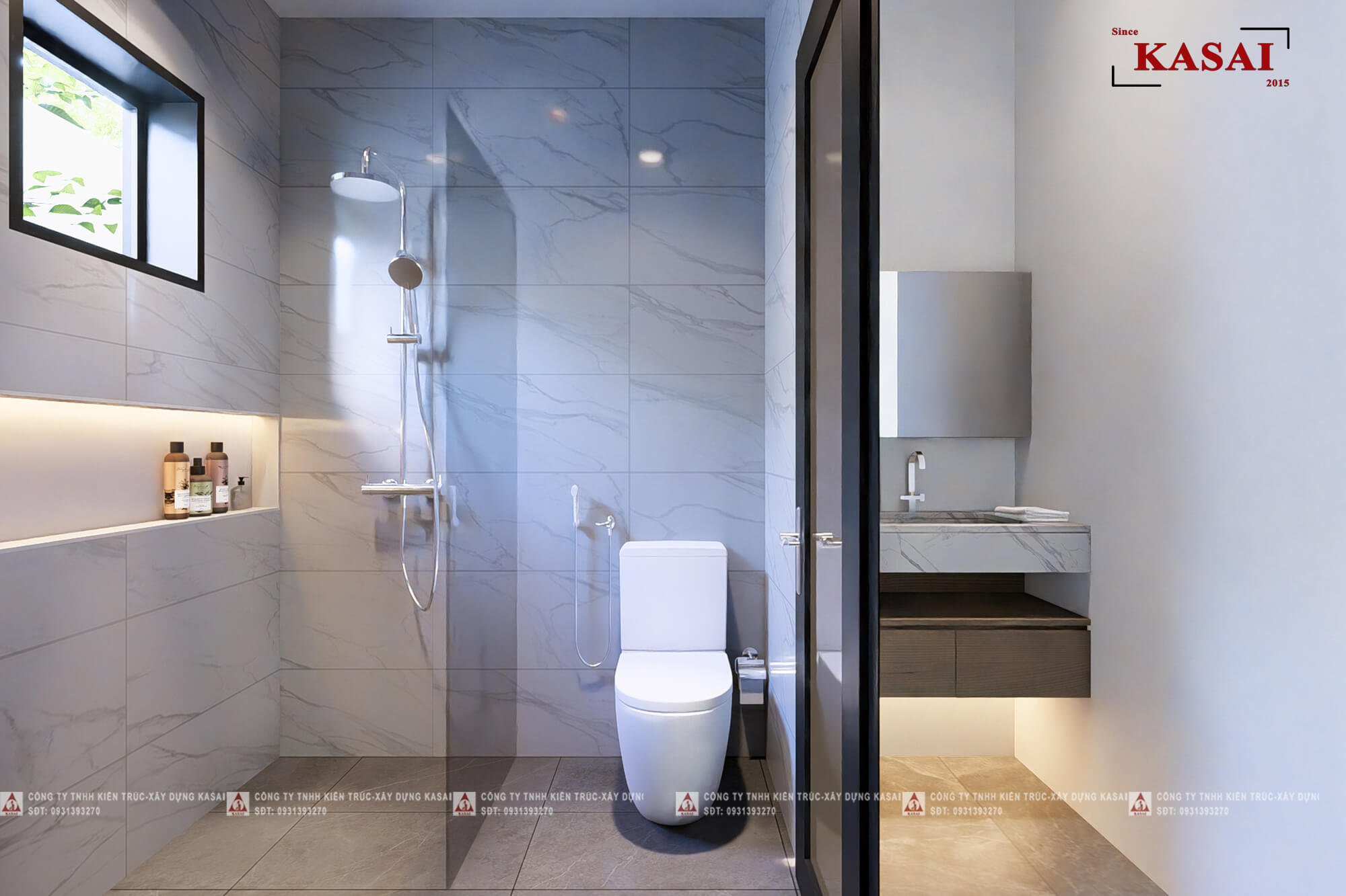 Phòng wc nhà 2 tầng 3 phòng ngủ 6x15m