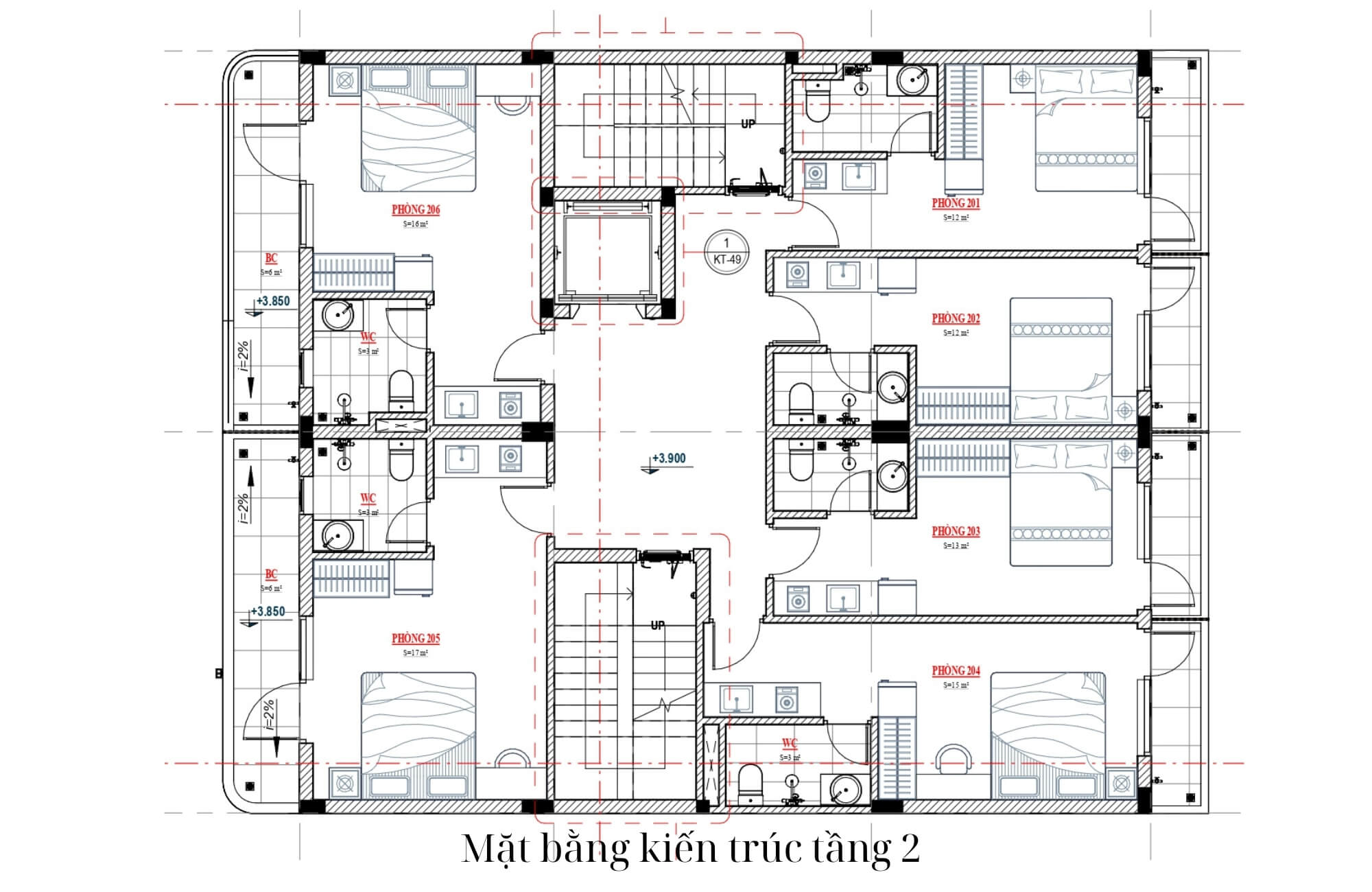 Bản vẽ thiết kế căn hộ cho thuê 5 tầng tầng 2