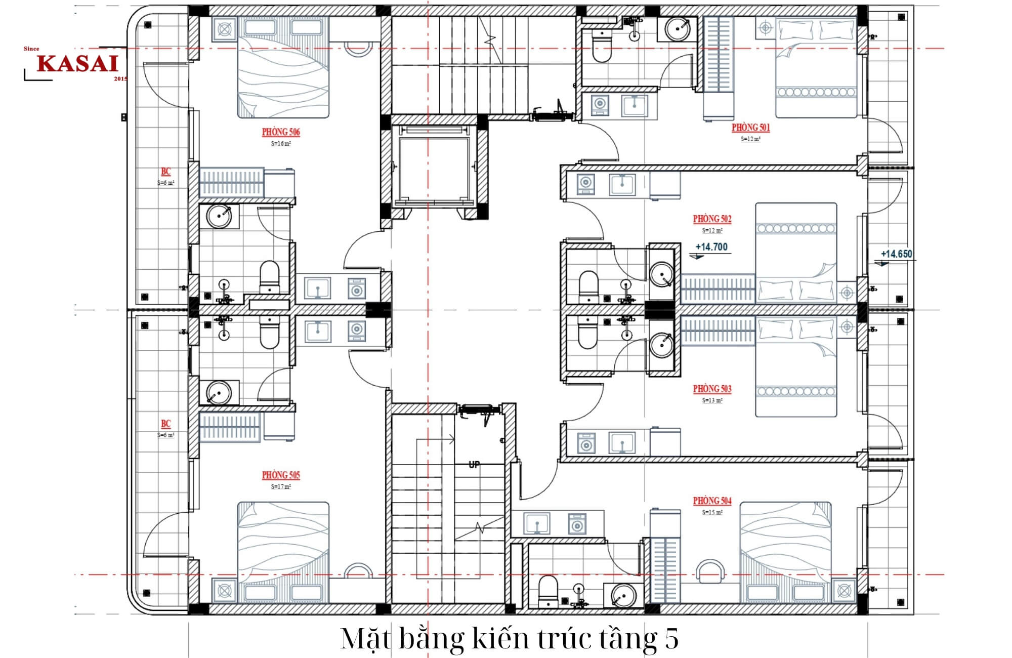 Tầng 5 bản vẽ thiết kế căn hộ cho thuê 5 tầng