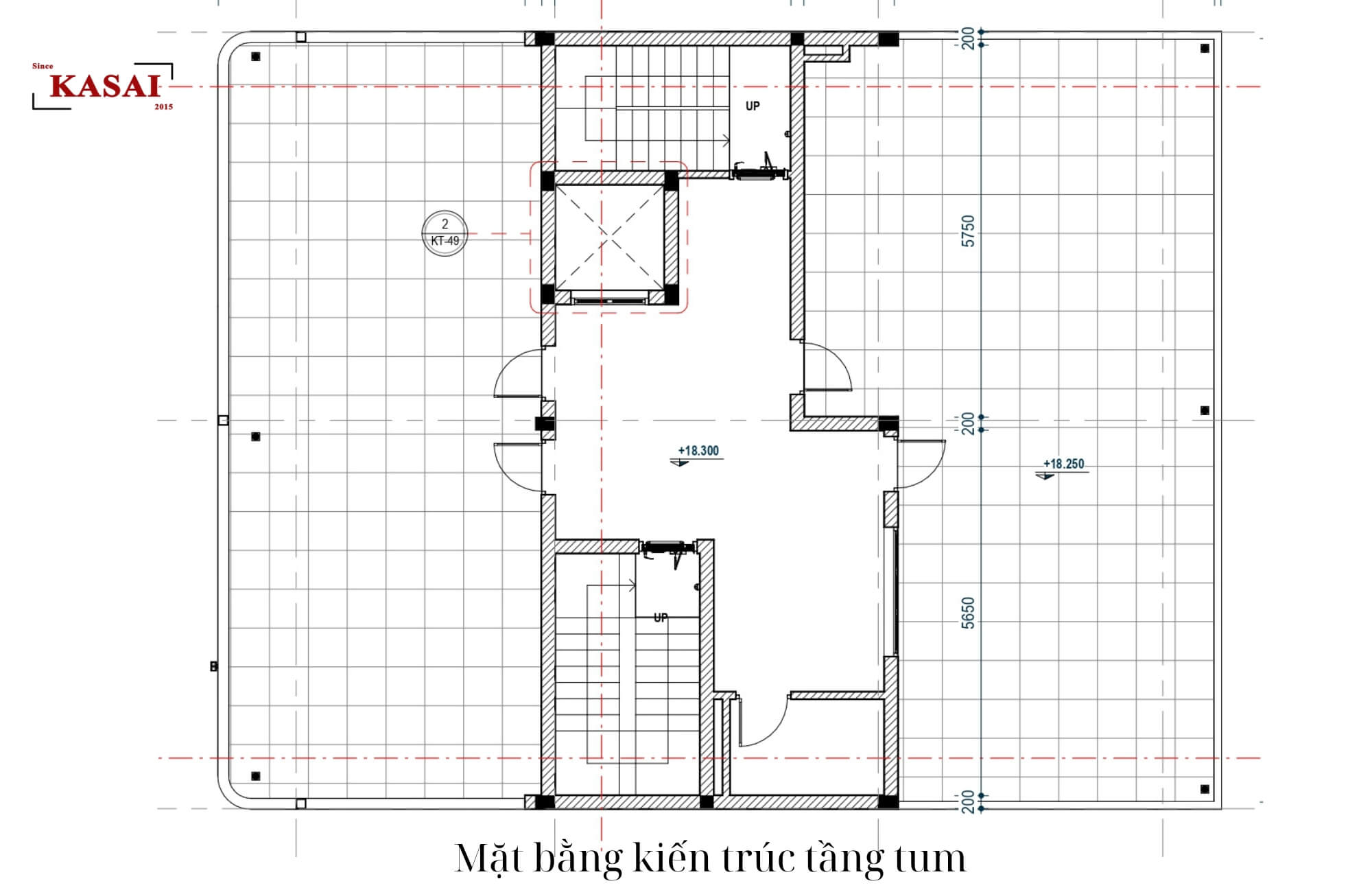 Tầng tum bản vẽ thiết kế căn hộ cho thuê 5 tầng