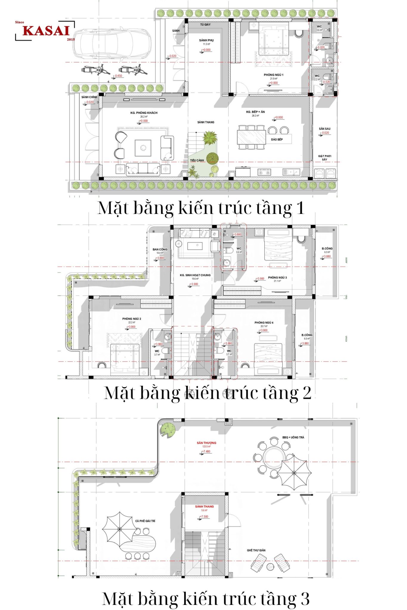 Bản vẽ thiết kế biệt thự hiện đại 3 tầng
