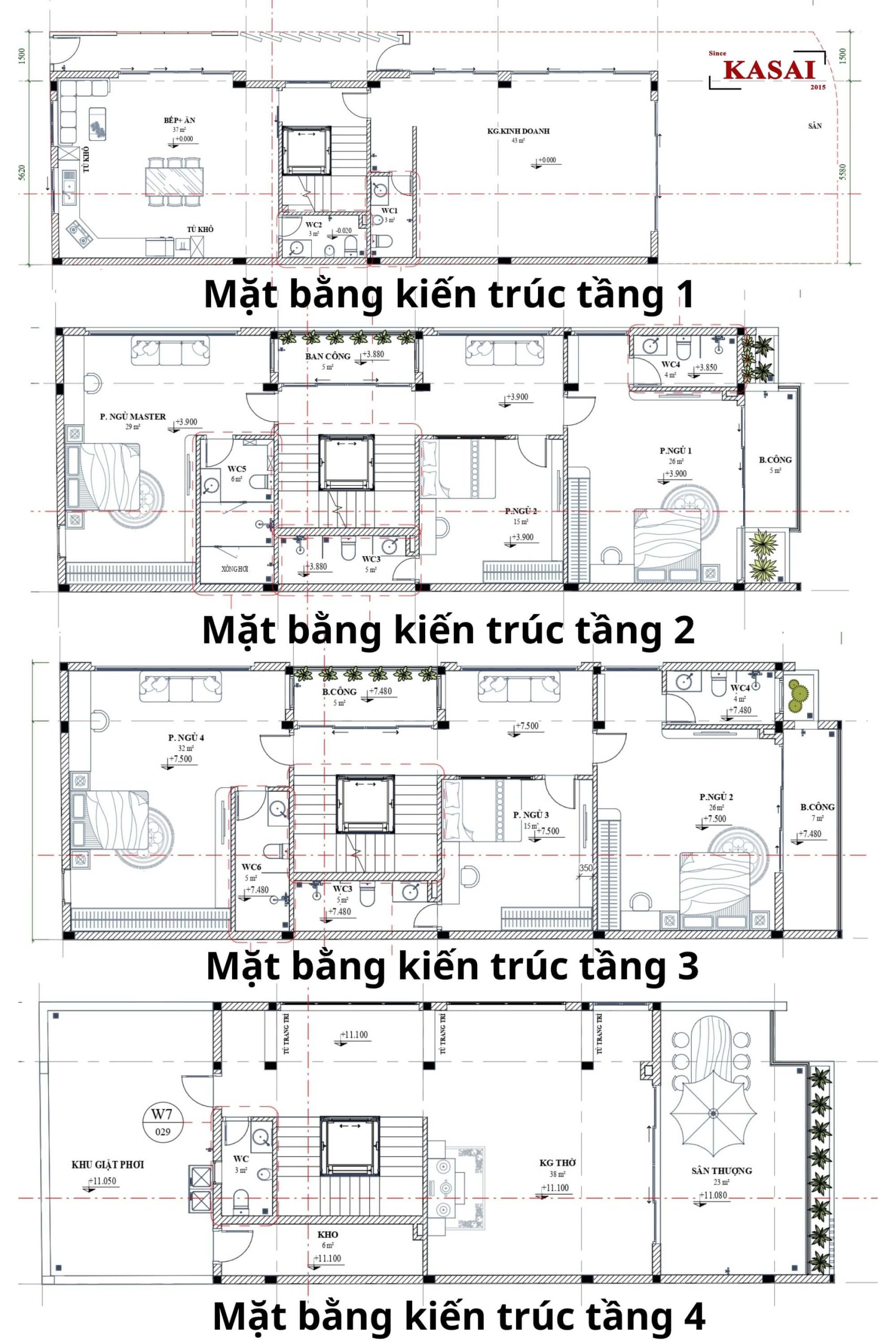 Bản vẽ thiết kế mẫu nhà 4 tầng hiện đại
