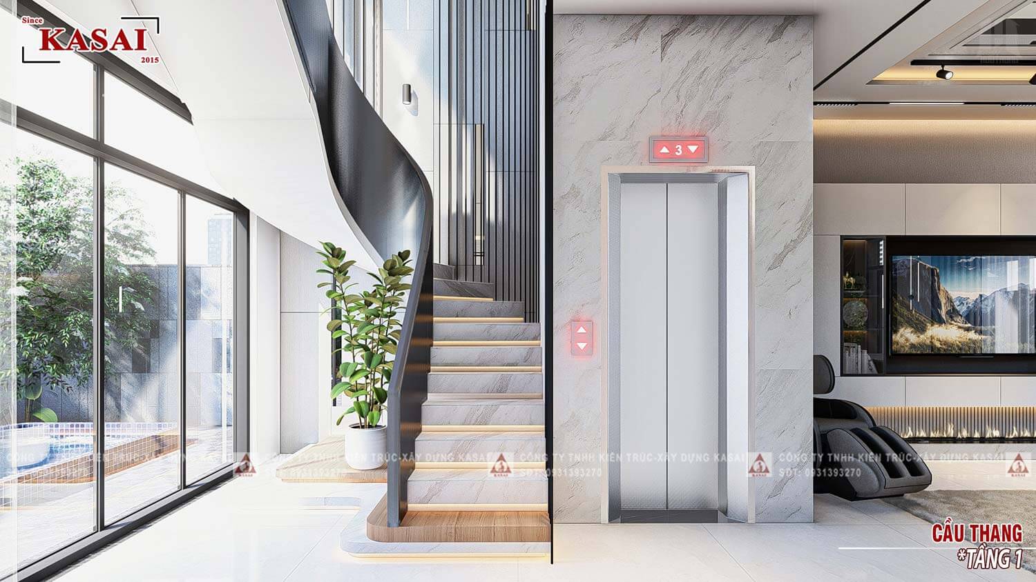 Cầu thang biệt thự 3 tầng hiện đại