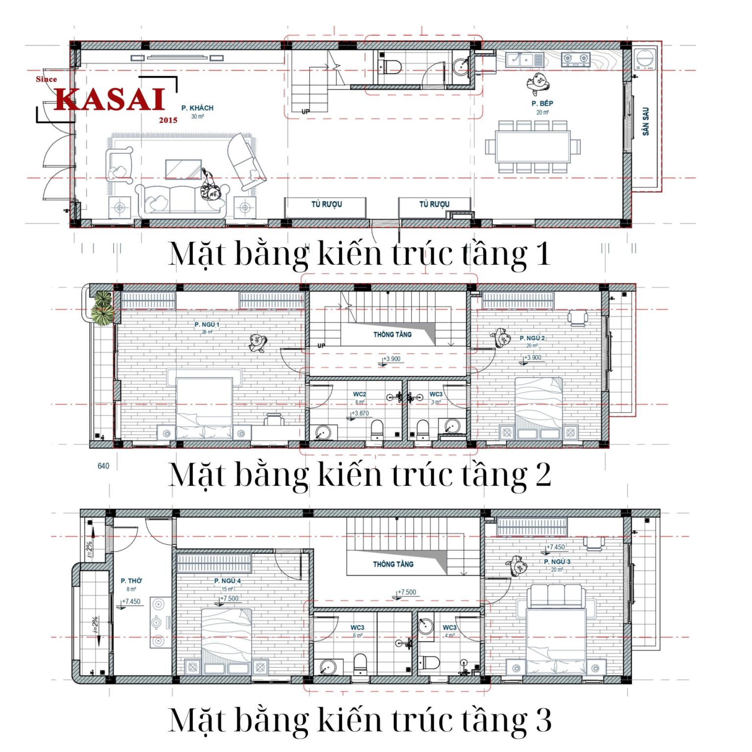 Mặt bằng kiến trúc nhà 3 tầng 