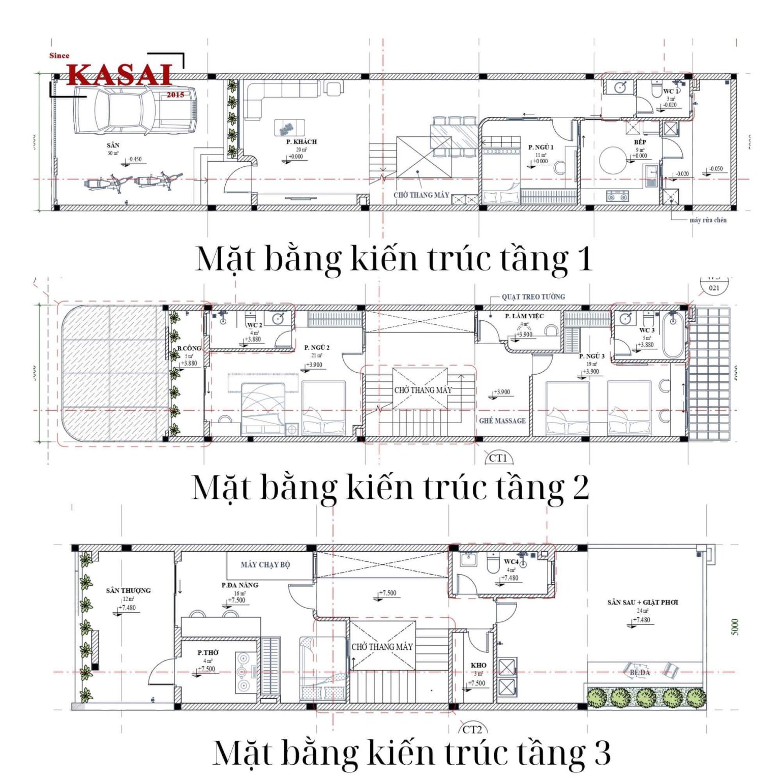 Mặt bằng kiến trúc nhà 3 tầng 