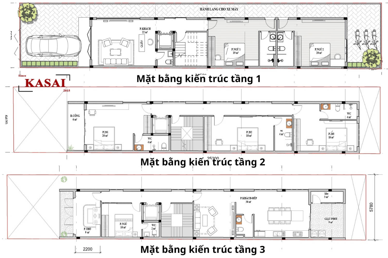 Mặt bằng kiến trúc nhà 3 tầng 
