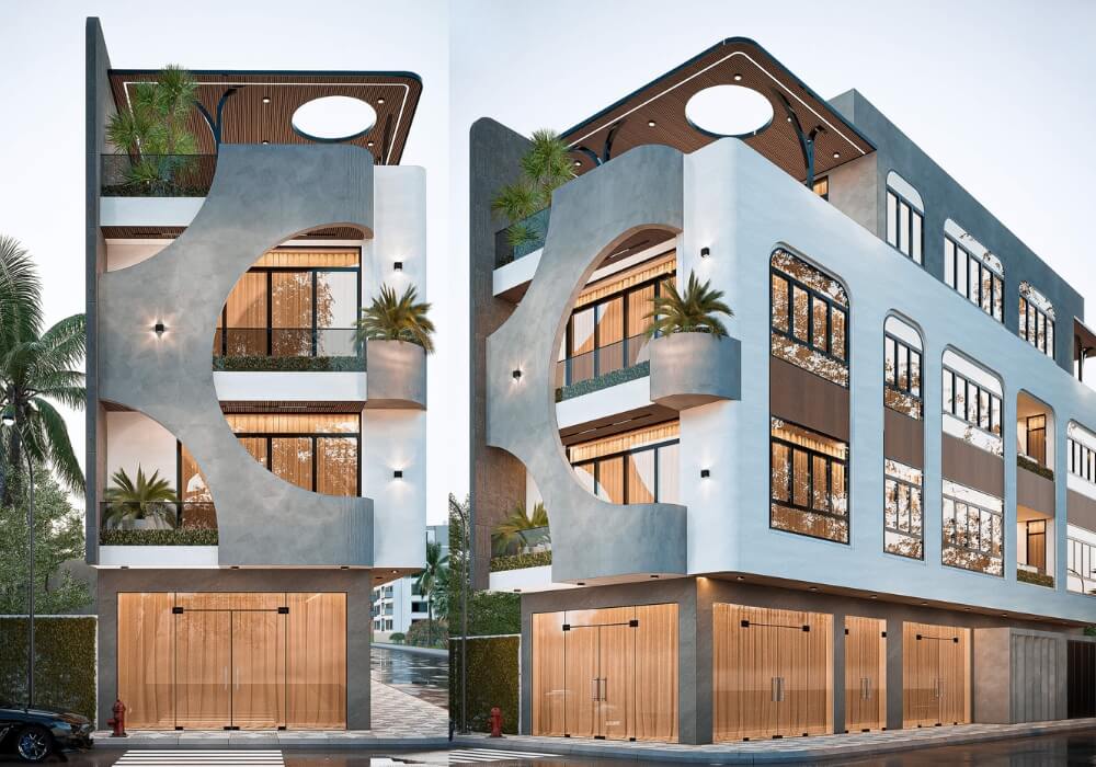 Mẫu nhà ống 4 tầng hiện đại với hình khối độc đáo siêu ấn tượng