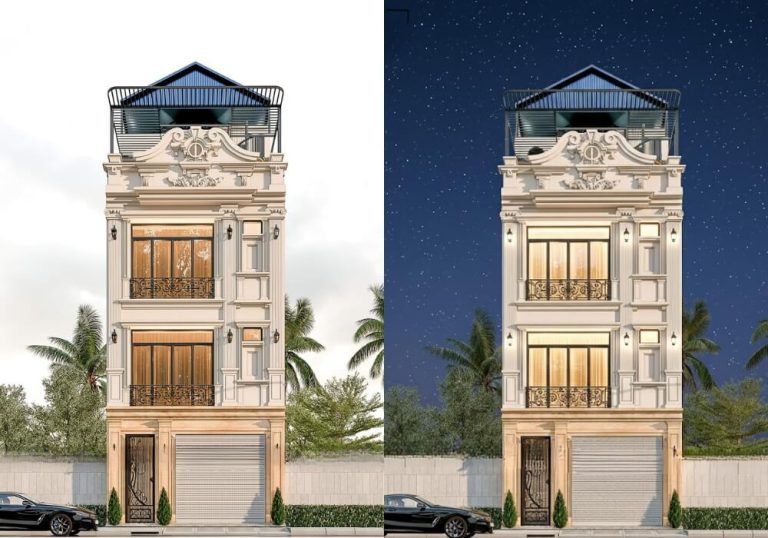 Mẫu nhà ống tân cổ điển 4 tầng có thang máy