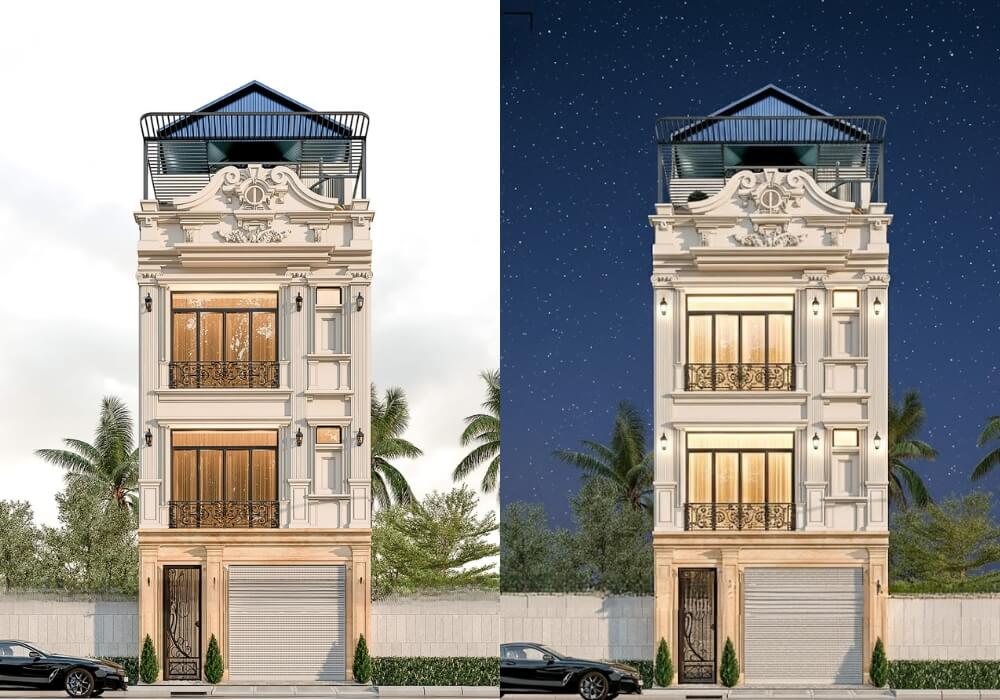 Ngây ngất trước mẫu nhà ống tân cổ điển 4 tầng có thang máy