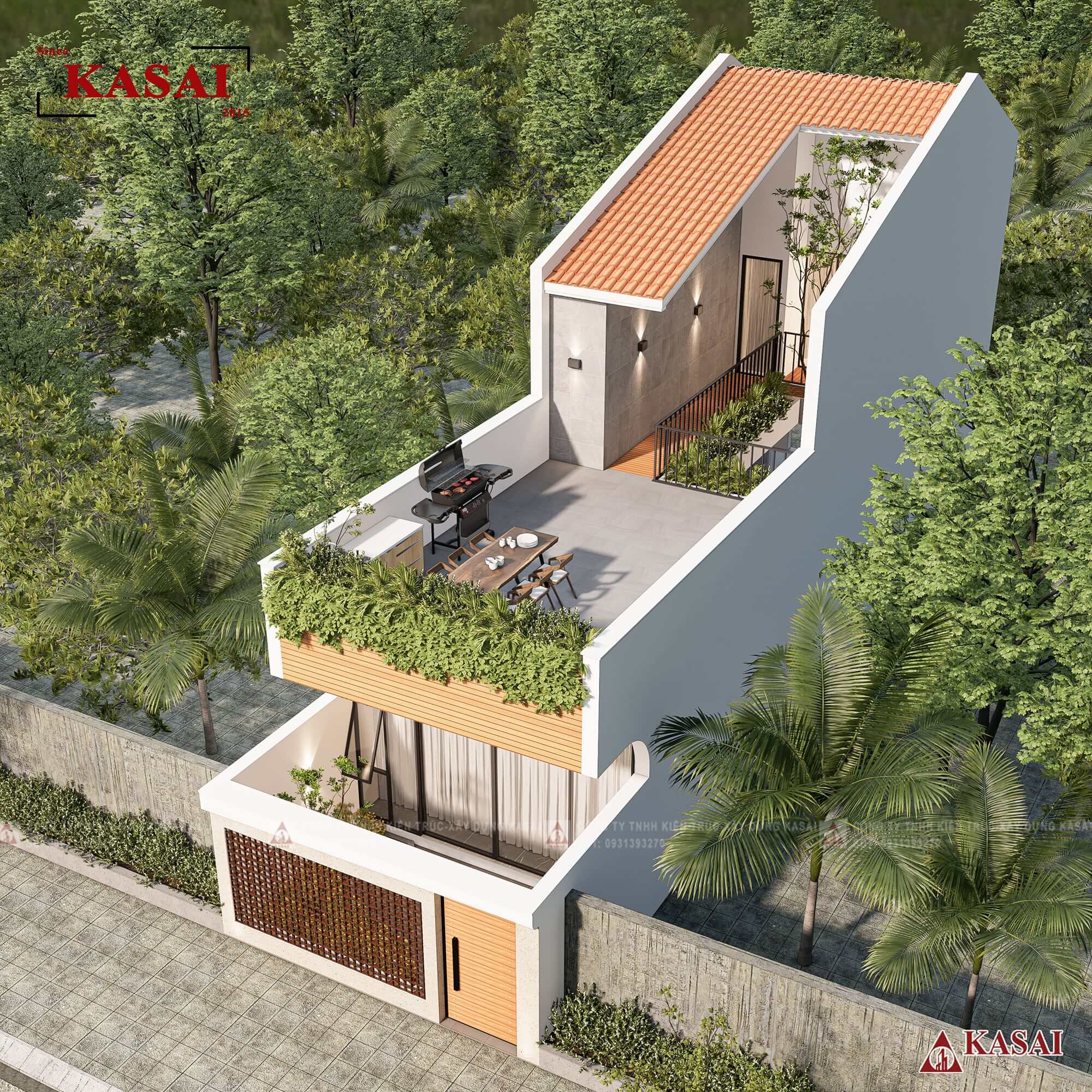 Nhà ống 2 tầng có sân thượng phía trước