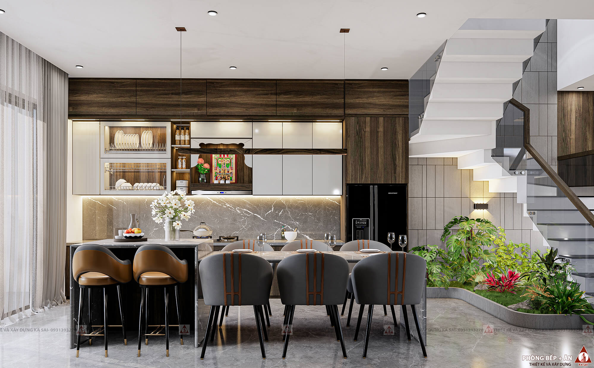 Phòng khách biệt thự hiện đại 3 tầng