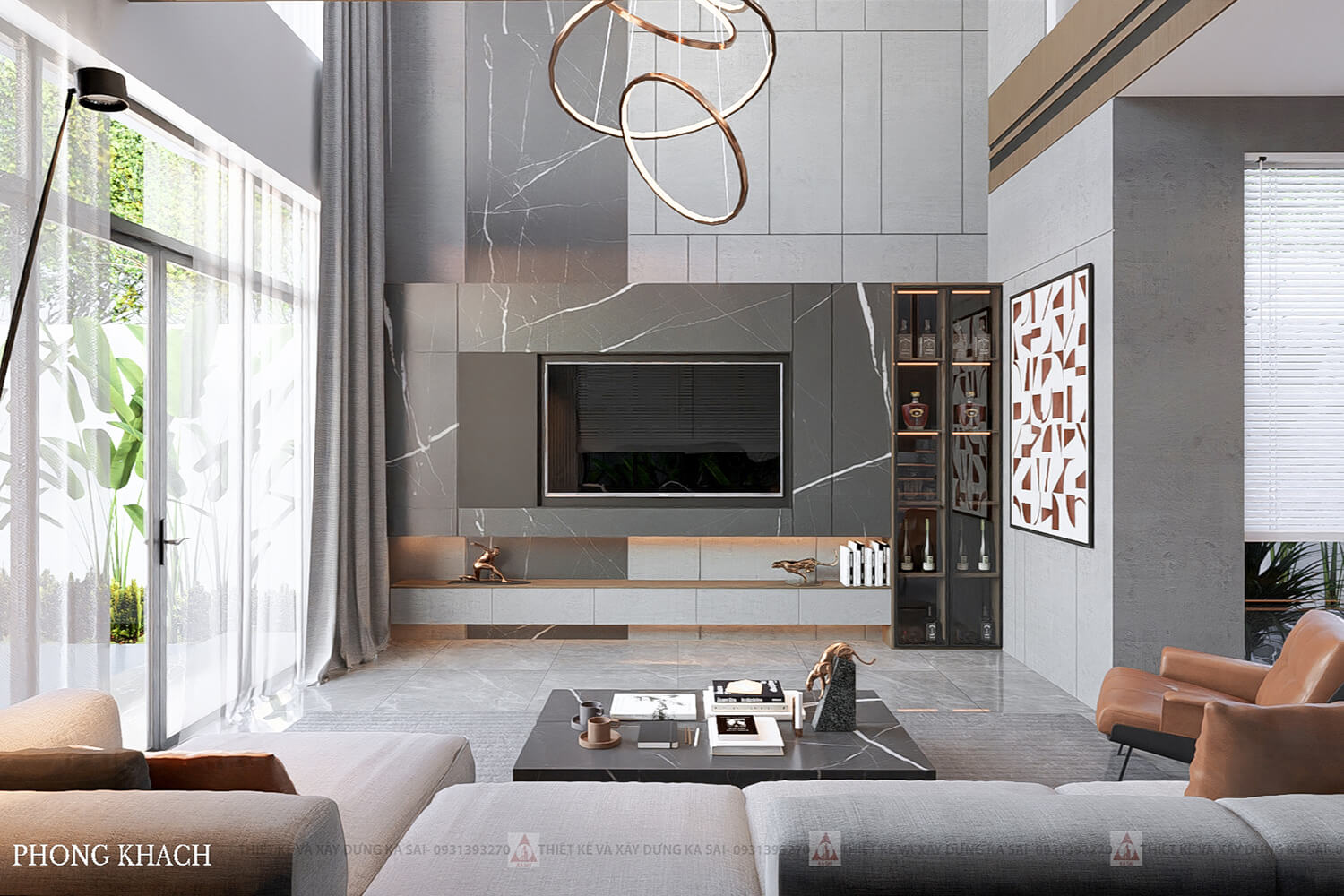 Phòng khách biệt thự mặt tiền 10m 2 tầng