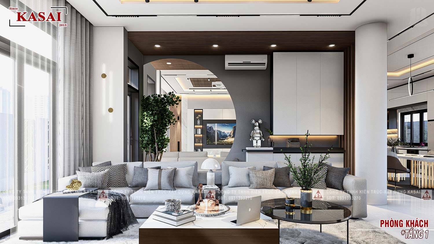 Phòng khách 2 biệt thự 3 tầng hiện đại