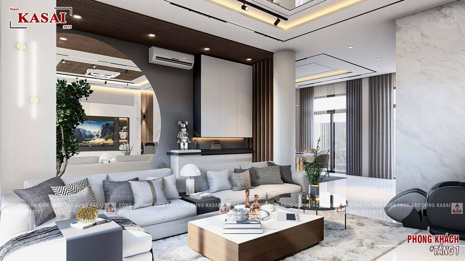 Phòng khách 3 biệt thự 3 tầng hiện đại