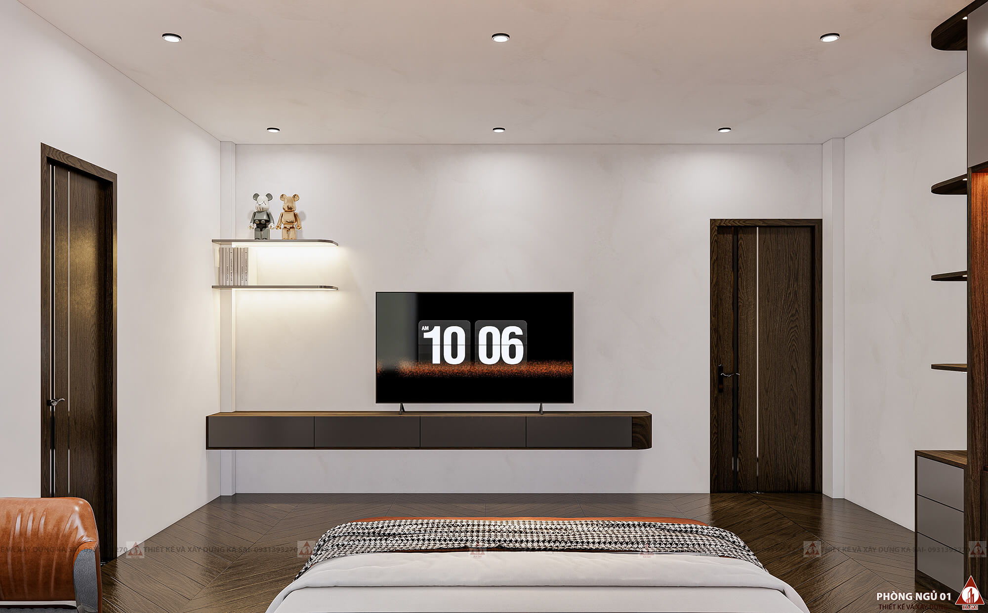 Phòng ngủ 1 biệt thự hiện đại 3 tầng