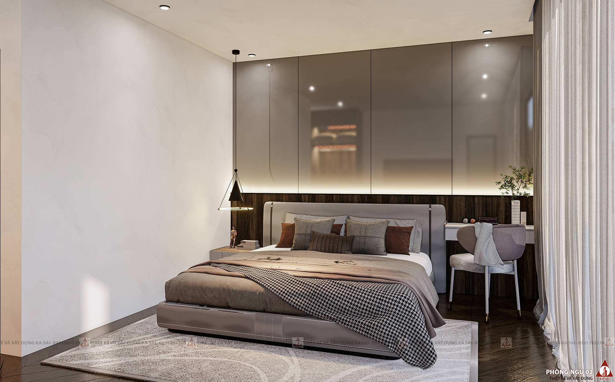 Phòng ngủ 2 biệt thự hiện đại 3 tầng