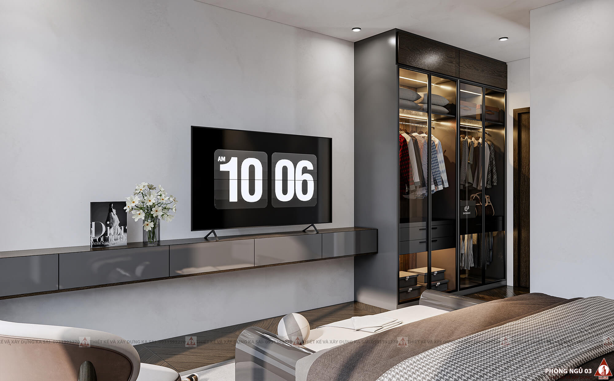 Phòng ngủ 3 biệt thự hiện đại 3 tầng