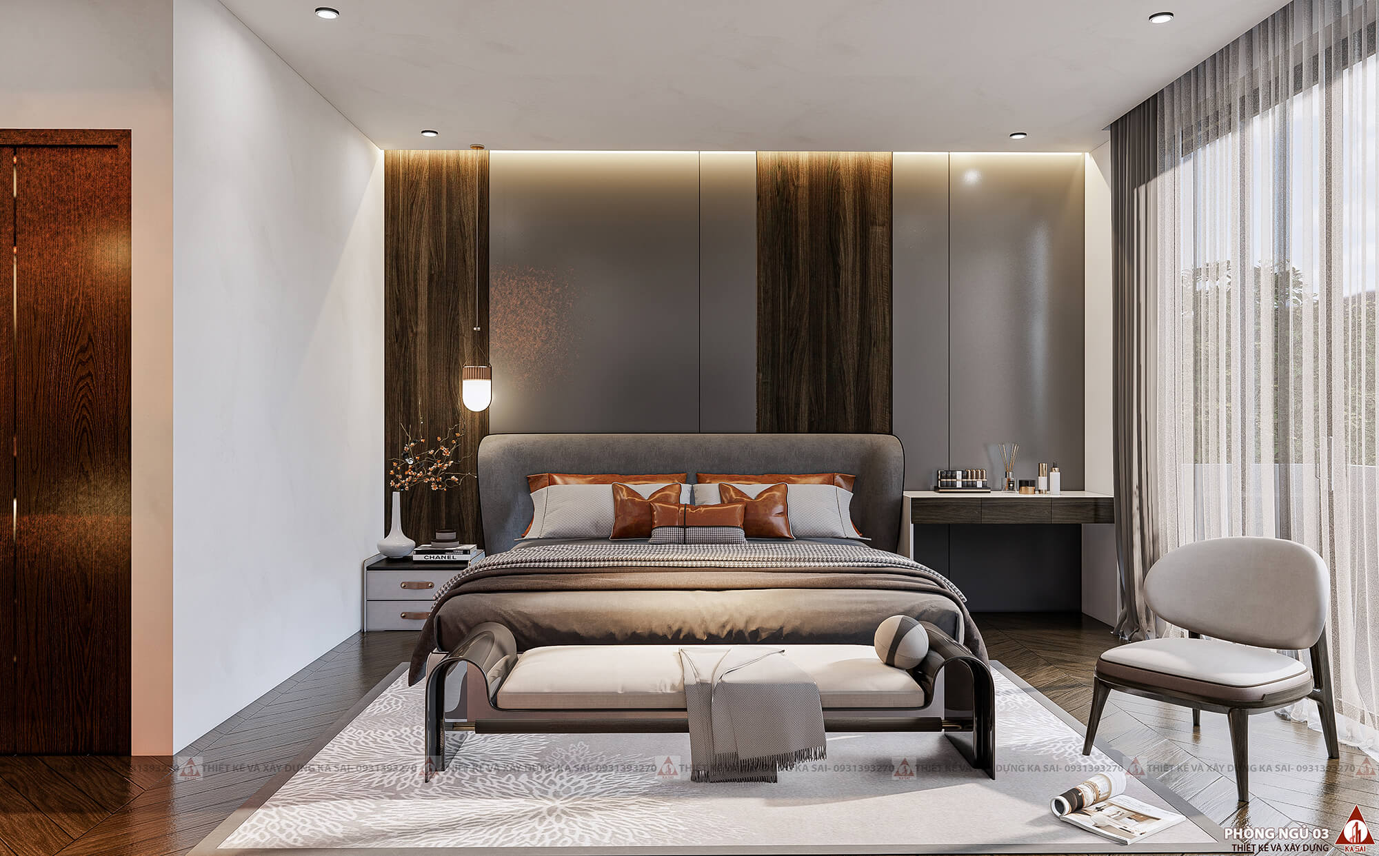 Phòng ngủ 3 biệt thự hiện đại 3 tầng