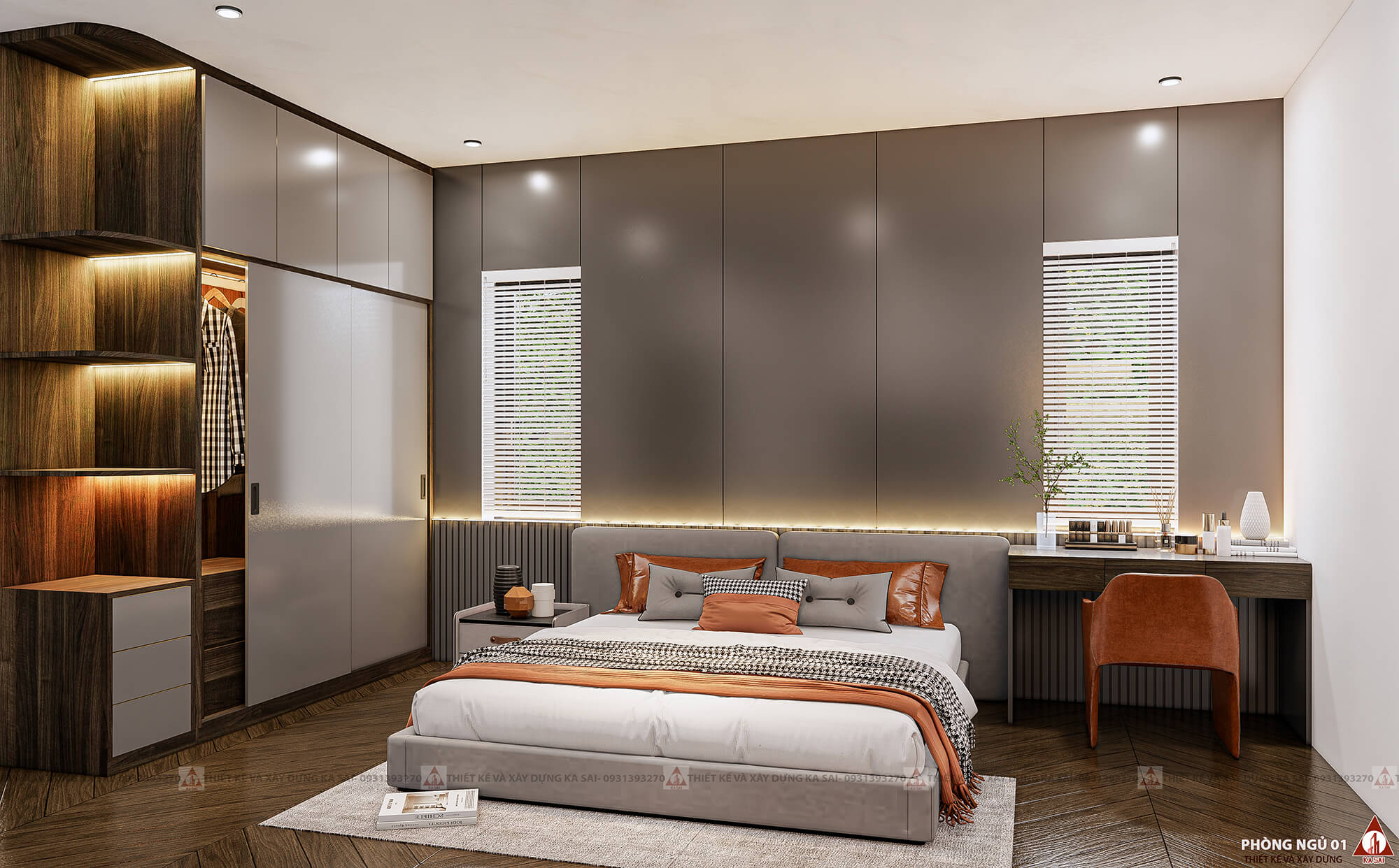 Phòng ngủ 1 biệt thự hiện đại 3 tầng