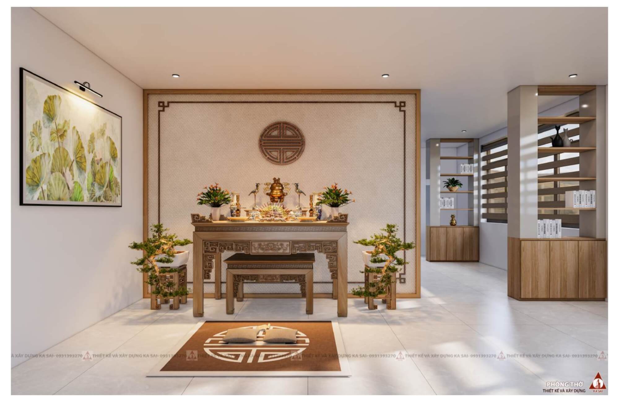 Phòng thờ mẫu nhà 4 tầng hiện đại