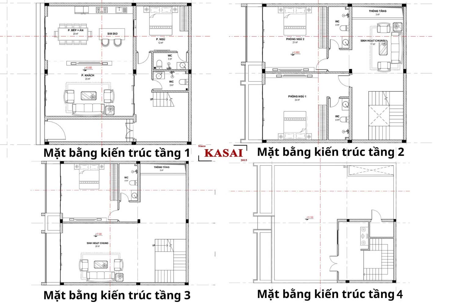 Bản vẽ thiết kế biệt thự 4 tầng hiện đại