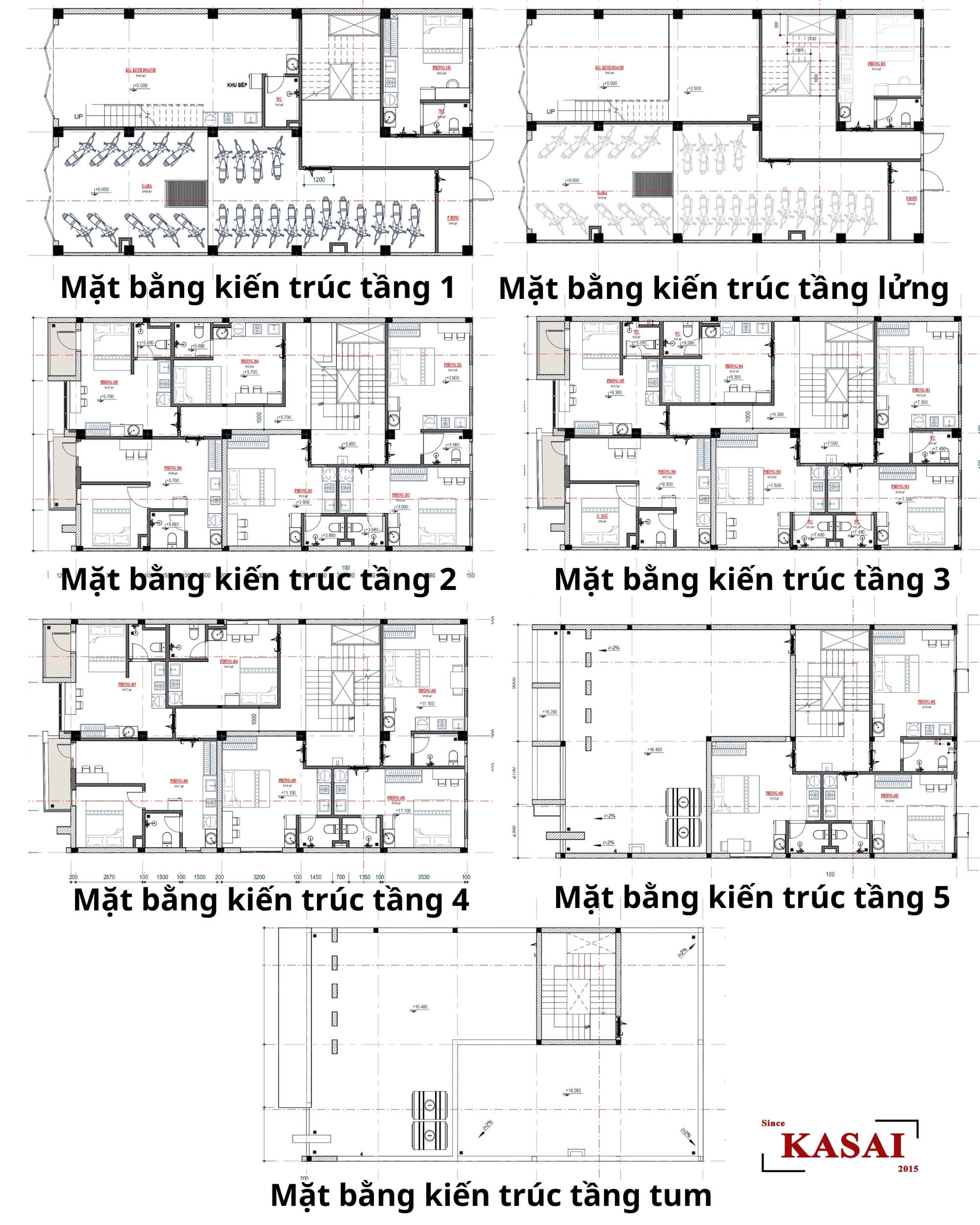 Bản vẽ thiết kế căn hộ dịch vụ mặt tiền lam gỗ