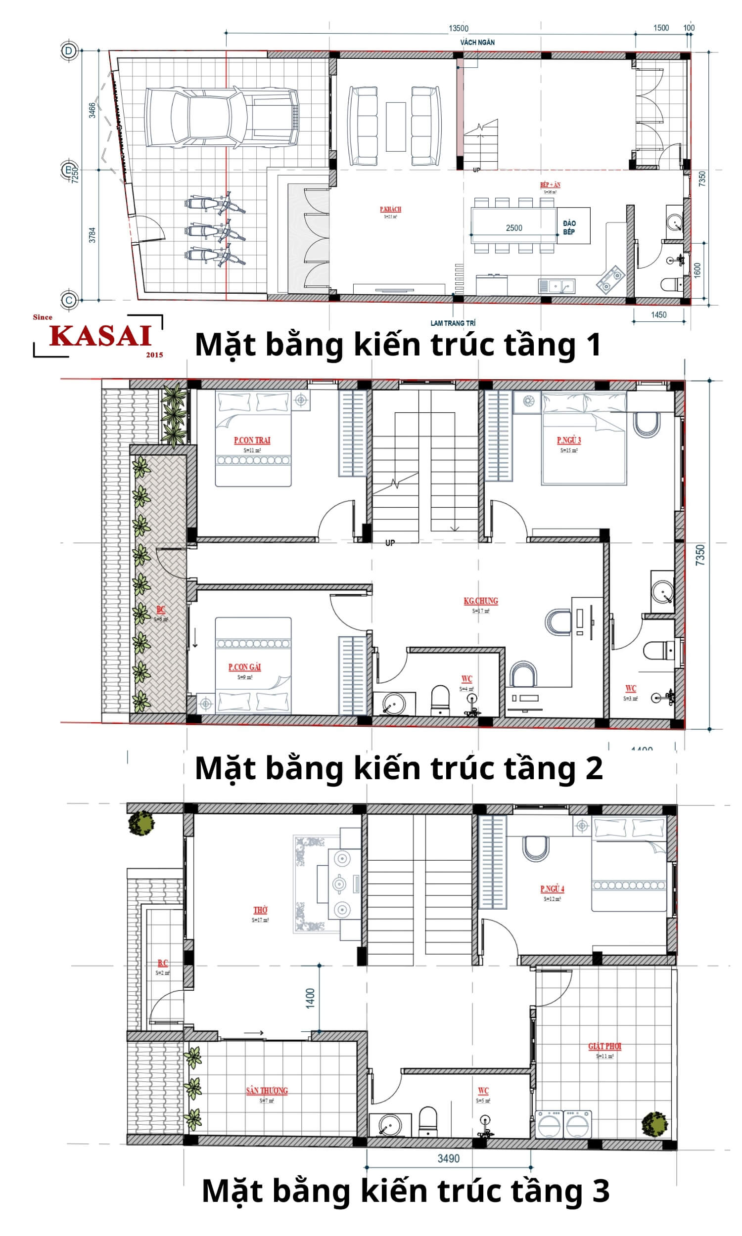 Bản vẽ thiết kế nhà 7x16m 3 tầng đẹp