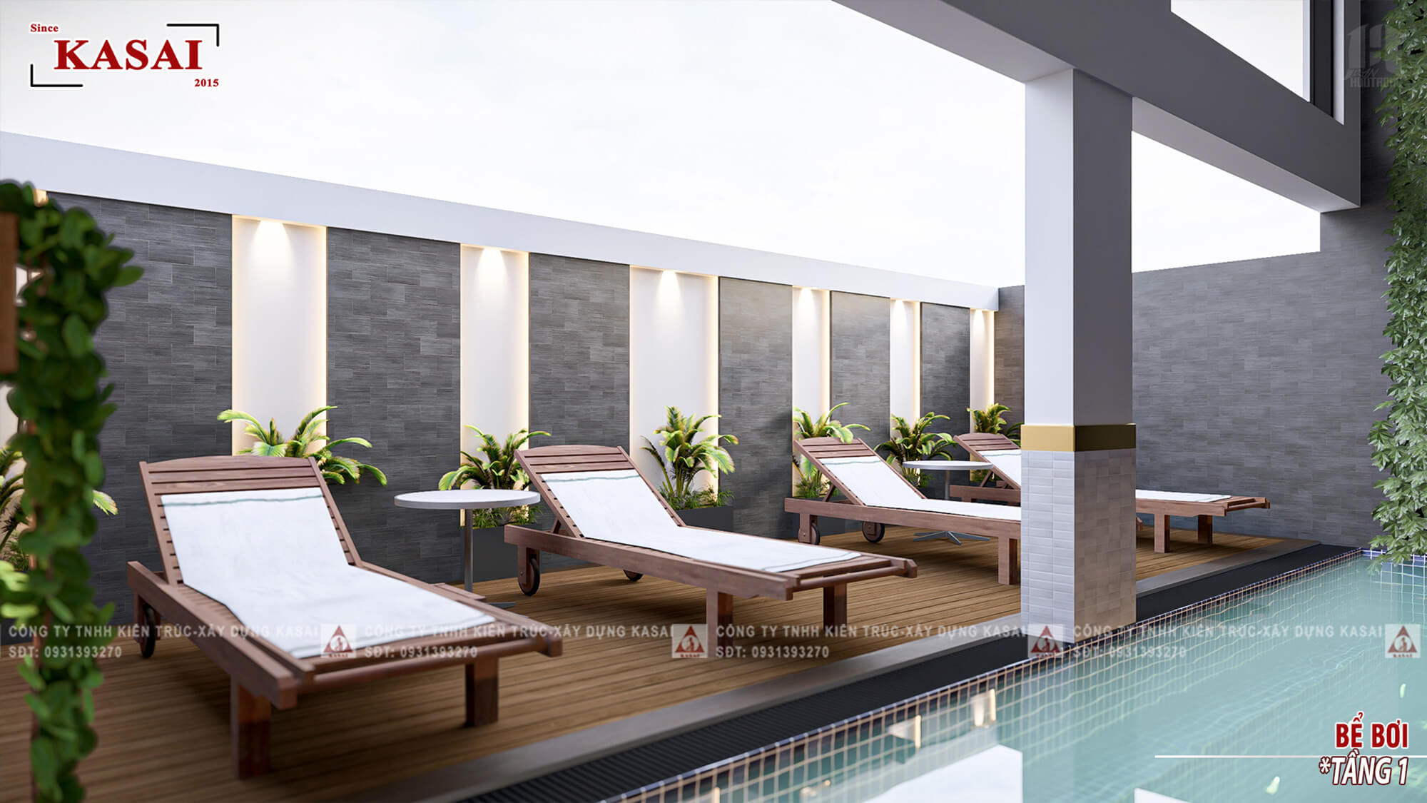 Khu vực hồ bơi thiết kế Apartment 5 tầng