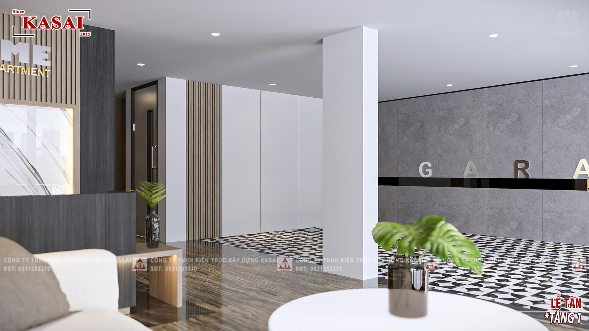 Khu vực lễ tân thiết kế Apartment 5 tầng