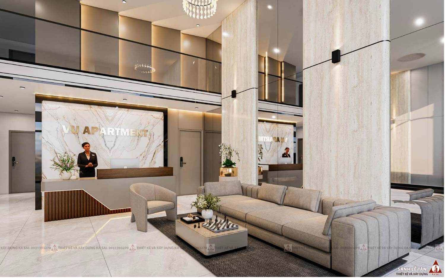 Thiết kế khu vực lễ tân tòa nhà Apartment cho thuê tại Đà Nẵng