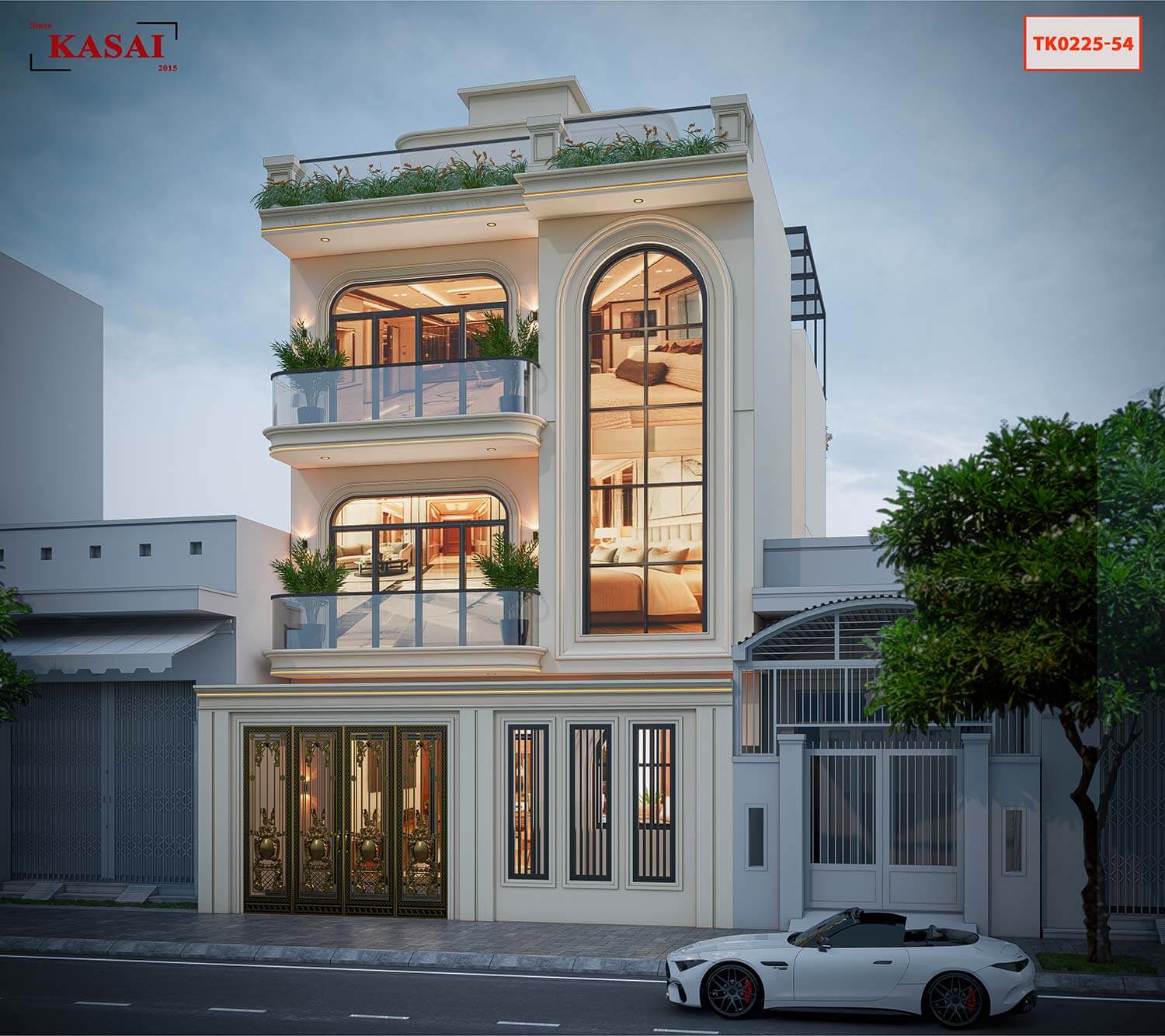 Mẫu nhà 4 tầng tân cổ điển mặt tiền 7m