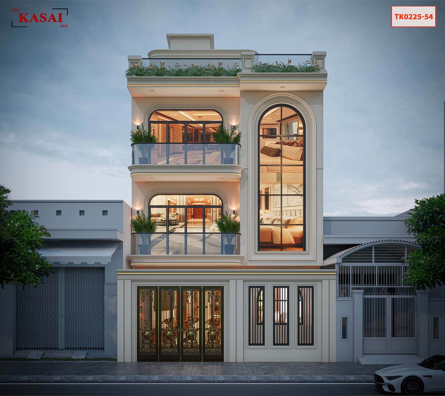 Mẫu nhà 4 tầng tân cổ điển mặt tiền 7m