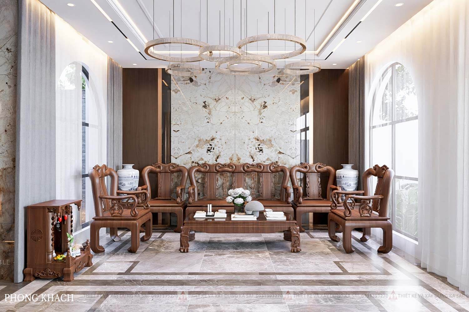 Phòng khách mẫu nhà 4 tầng tân cổ điển mặt tiền 7m