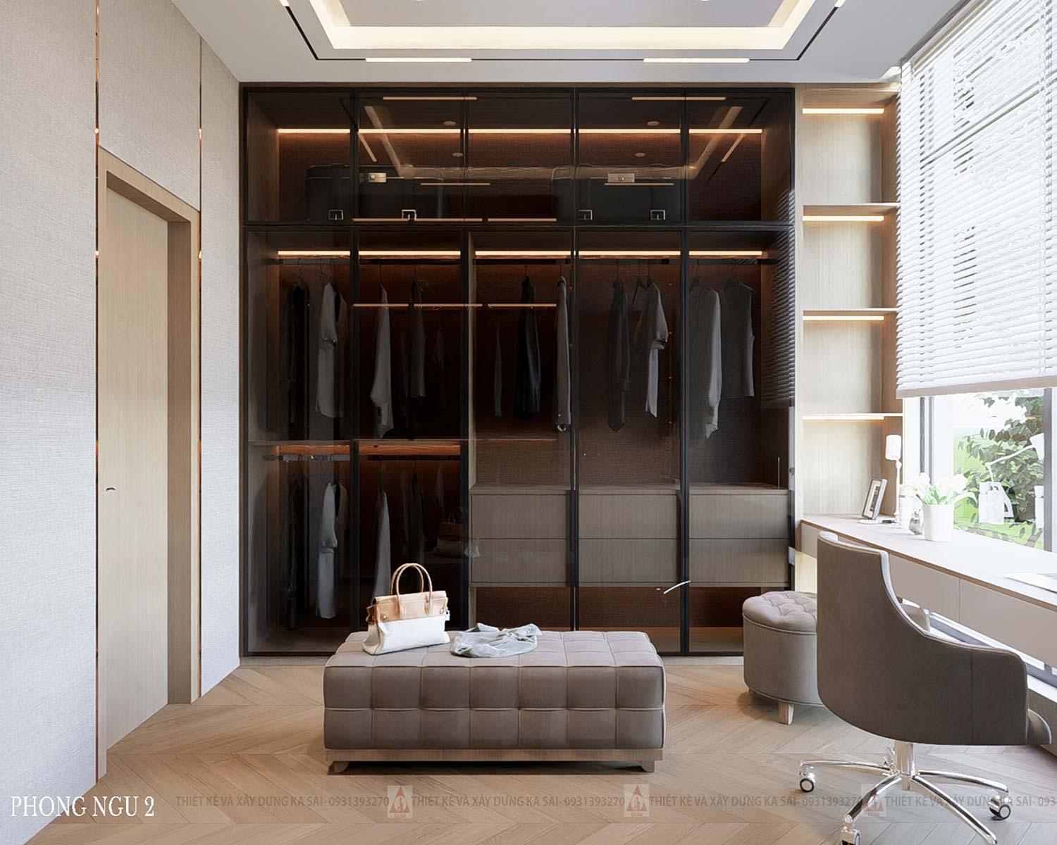 Phòng ngủ 2 mẫu nhà 4 tầng tân cổ điển mặt tiền 7m