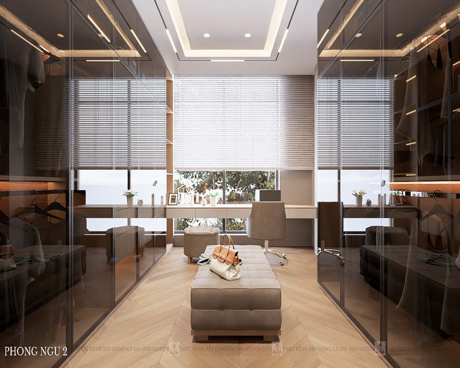 Phòng ngủ 2 mẫu nhà 4 tầng tân cổ điển mặt tiền 7m