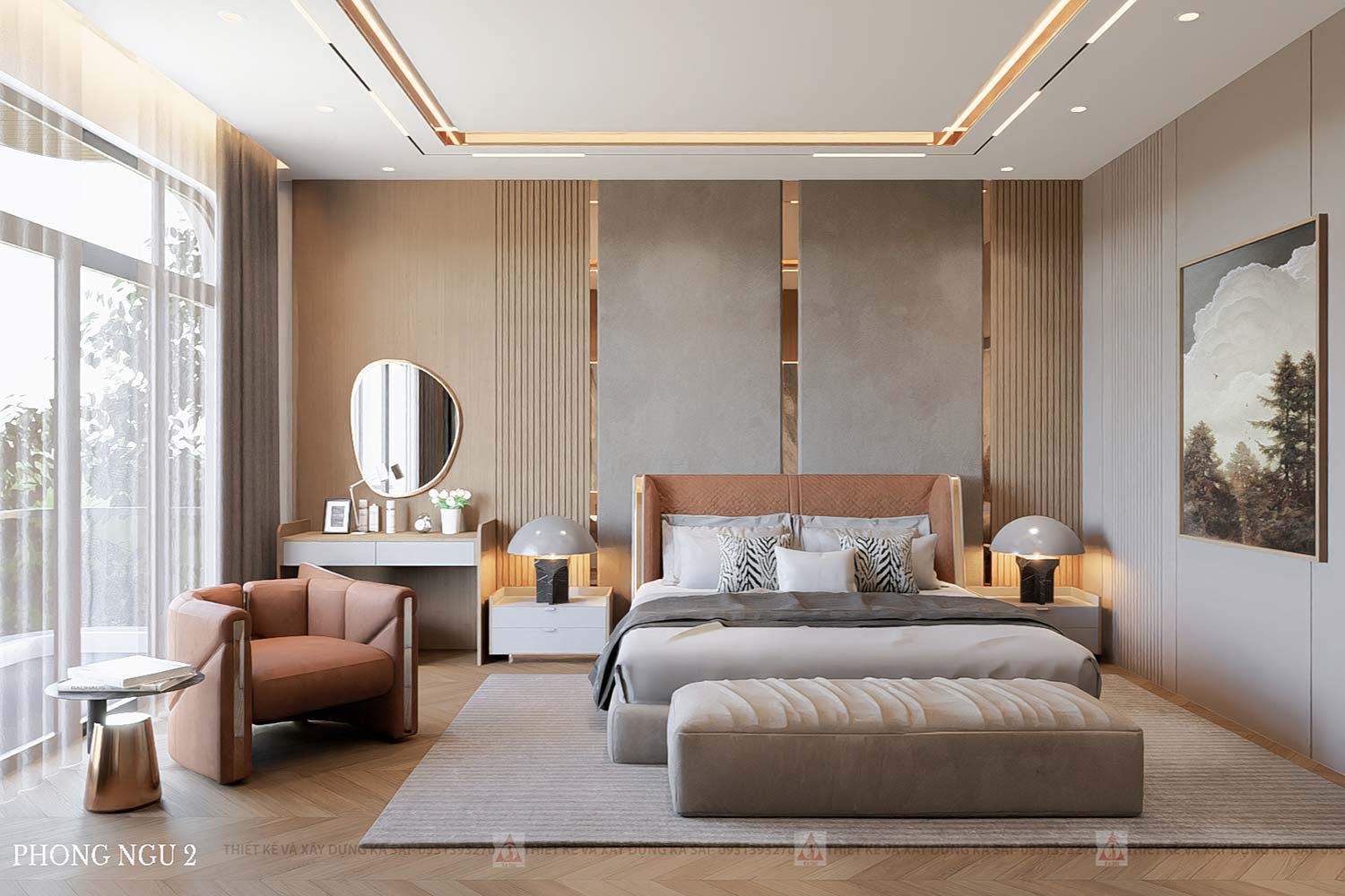 Phòng ngủ 2 mẫu nhà 4 tầng tân cổ điển mặt tiền 7m