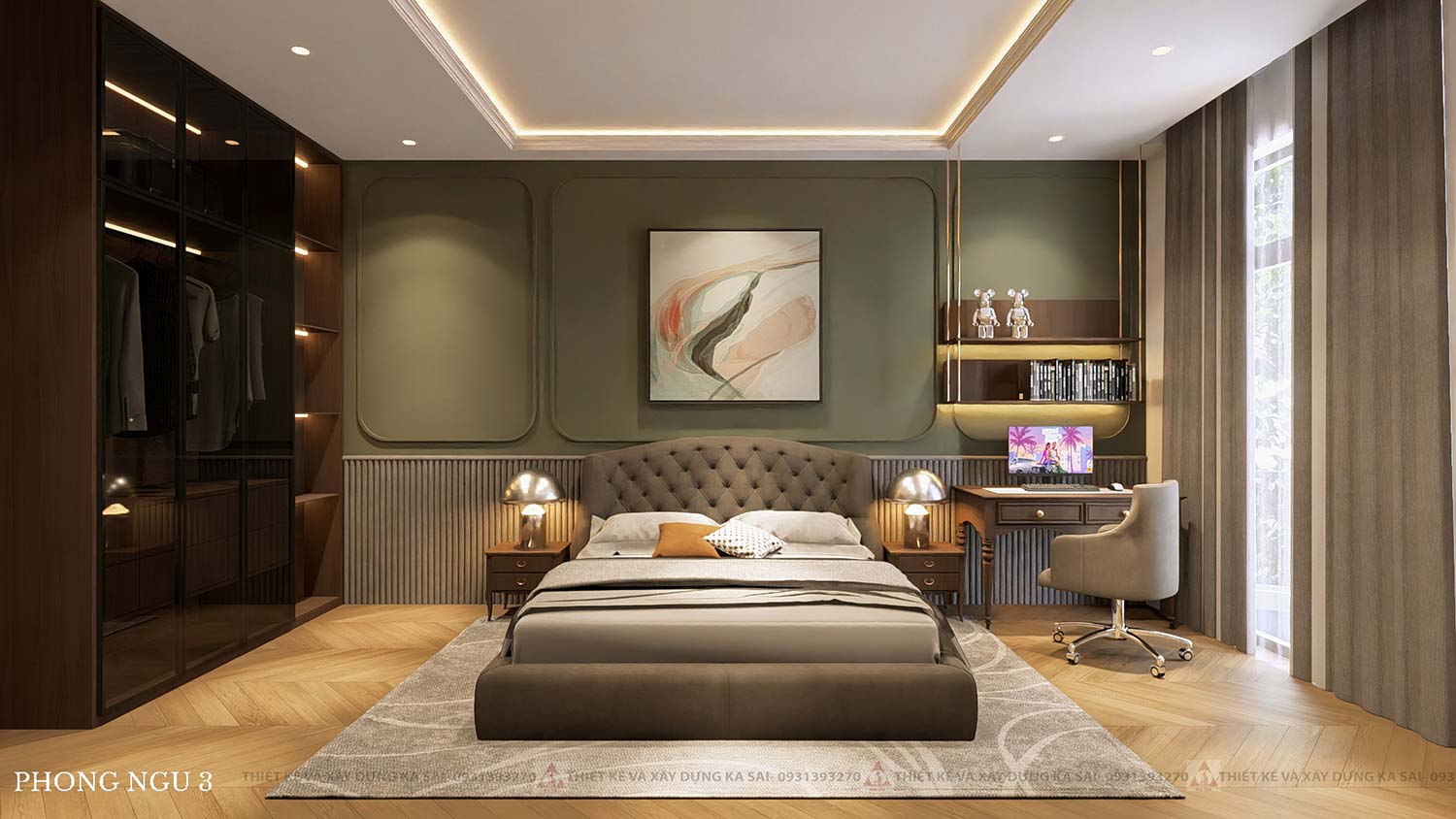 Phòng ngủ 3 mẫu nhà 4 tầng tân cổ điển mặt tiền 7m