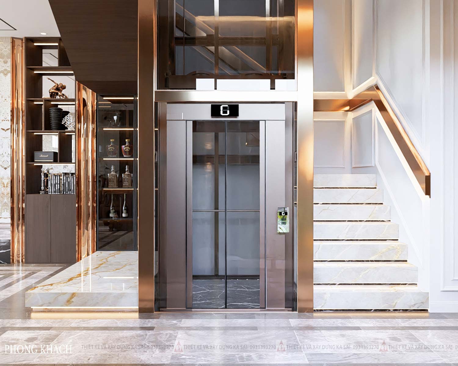 Thang máy mẫu nhà 4 tầng tân cổ điển mặt tiền 7m
