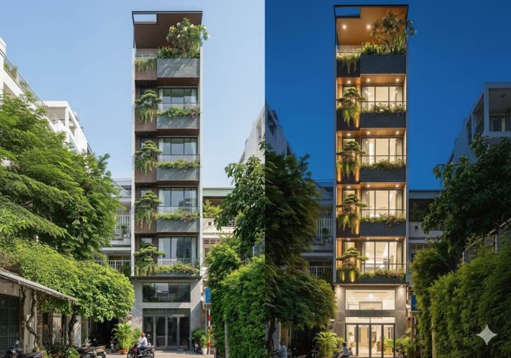 Thiết kế chung cư mini 7 tầng xanh ngát giữa Hà Nội