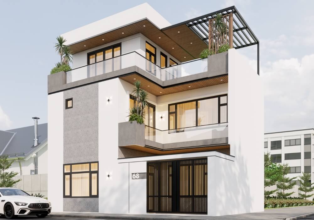 Thiết kế nhà vuông 10×10 3 tầng tối ưu diện tích và sự thông thoáng