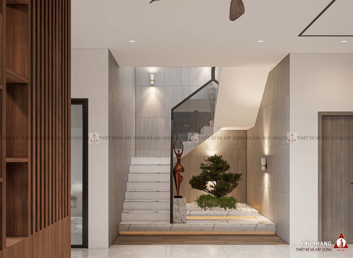 Cầu thang mẫu nhà biệt thự 8x18m