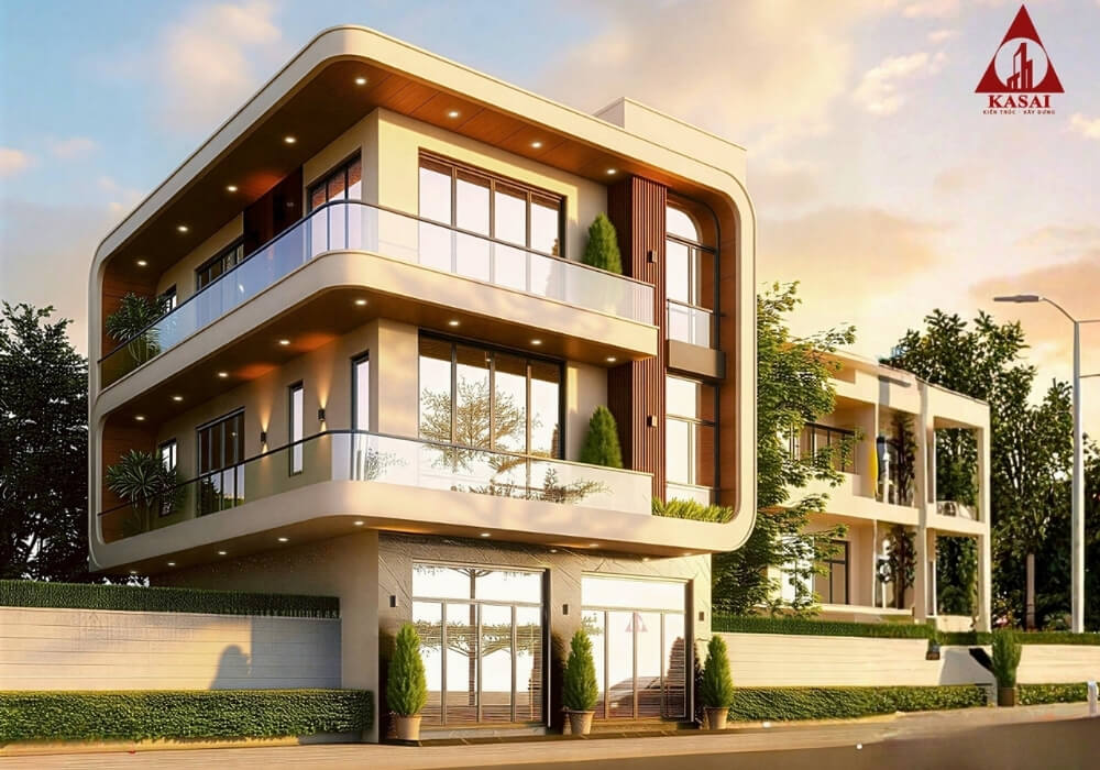 Mẫu nhà 8×10 3 tầng gây ấn tượng mạnh bởi đường cong mềm mại