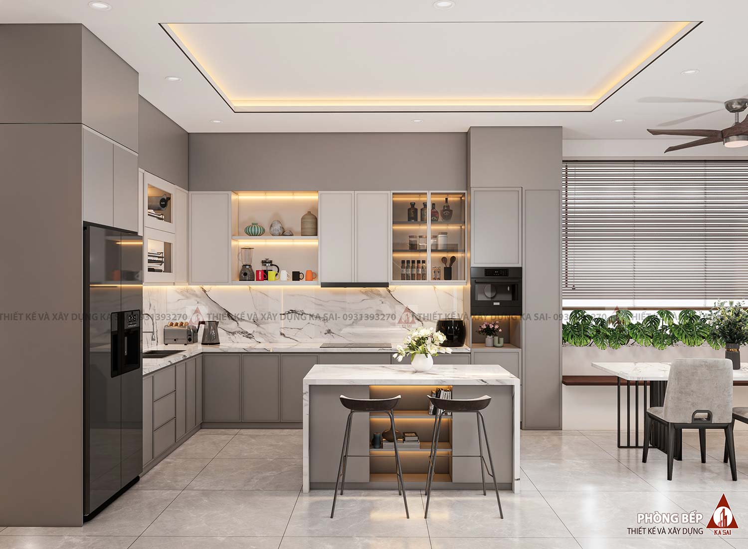 Phòng bếp mẫu nhà biệt thự 8x18m